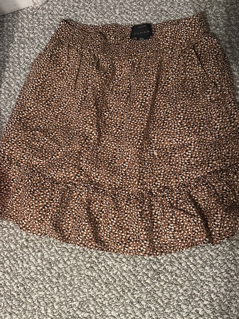 Tahari Brown Printed Ruffled Hem Skirt,  Medium with pockets